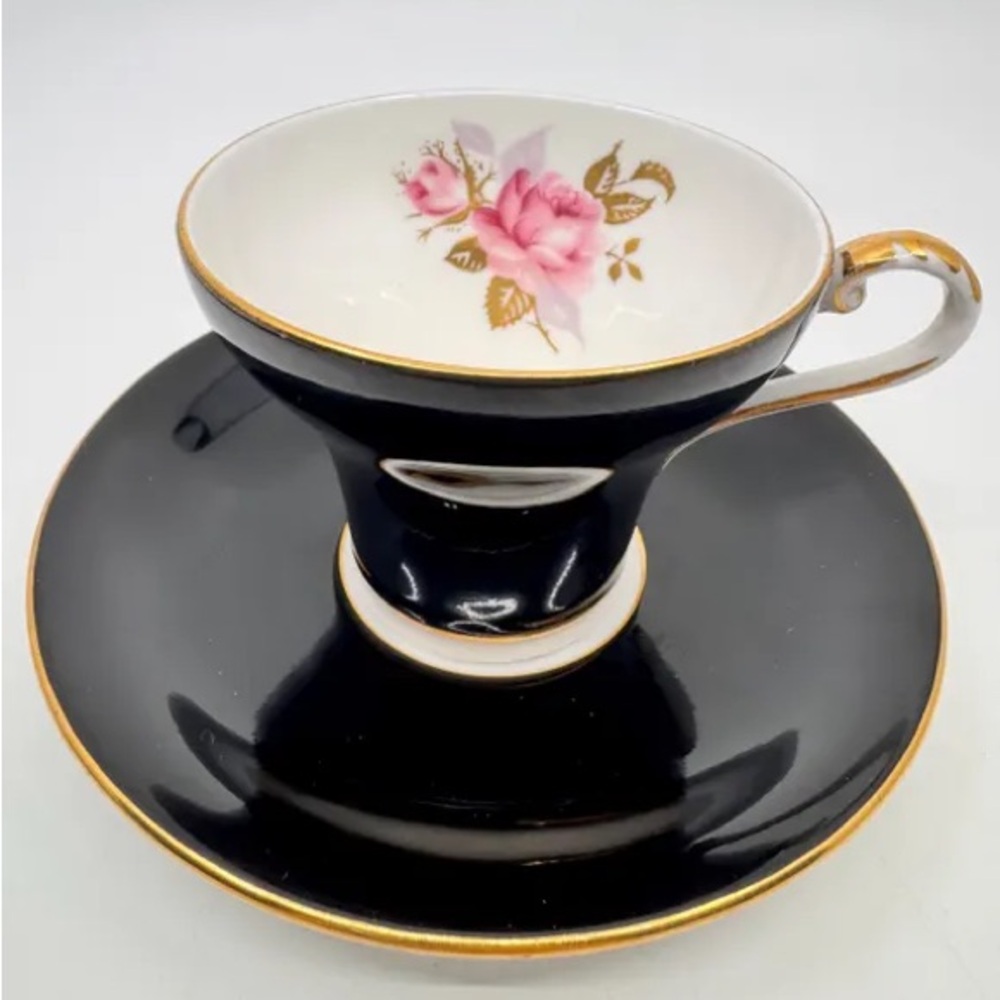Aynsley Black Corset Bone China Tea Cup & Saucer set